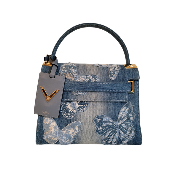 Rare Valentino Denim Butterfly My Rockstud Small Blue Handbag
