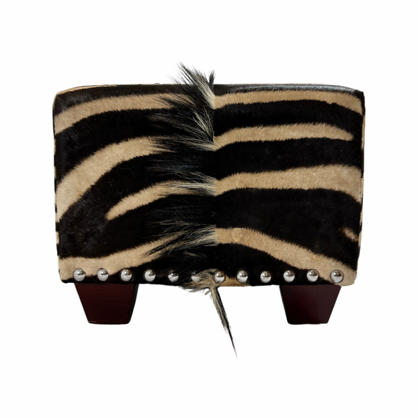 Authentic Zebra Skin Ottoman with Silver Studs One of a Kind Statement Piece