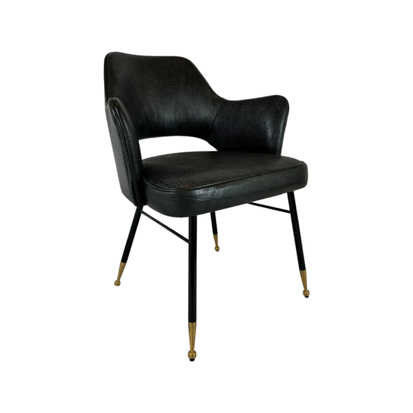 Bespoke Melbury Dining Chair Distressed Black Bison Leather & Cast Bronze Legs