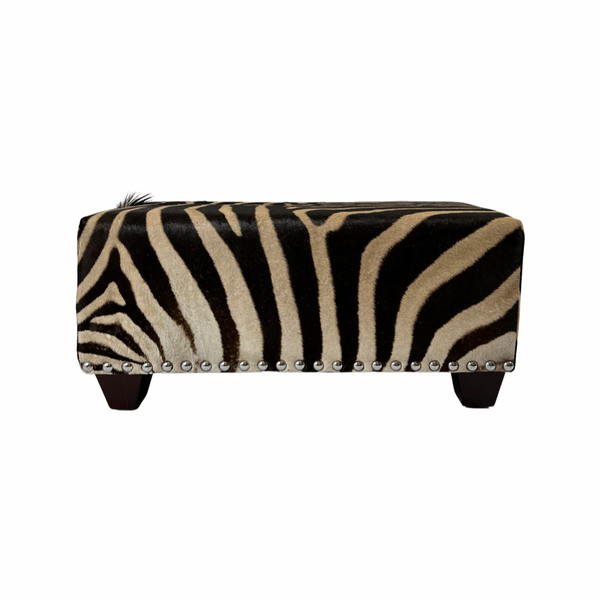 Authentic Zebra Skin Ottoman with Silver Studs One of a Kind Statement Piece