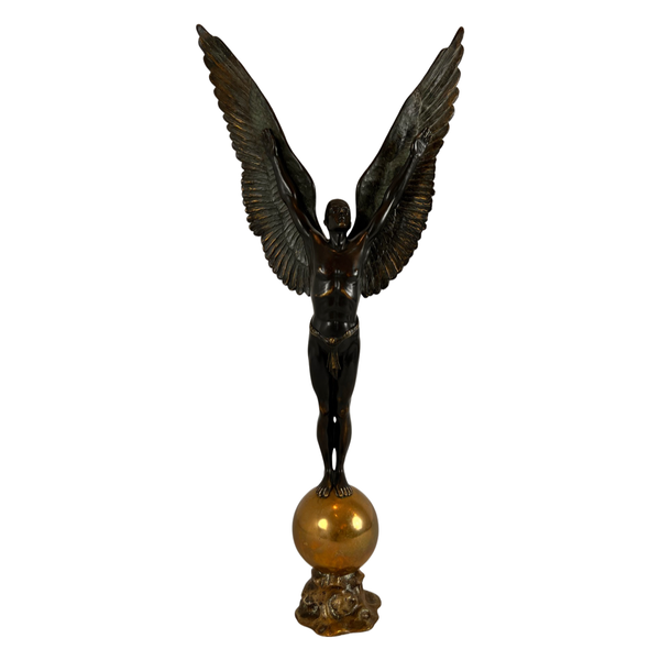 Rare and Stunning Bronze Winged Man Sculpture H85cm, Wing Span 37cm, Base 14cm