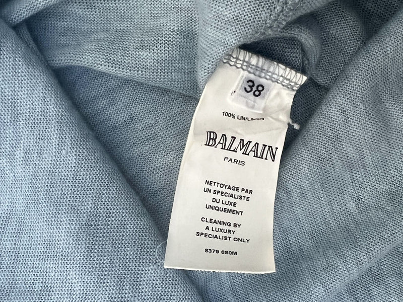 Balmain Blue Long Sleeve T-shirt Size 38 Authenticity Guaranteed