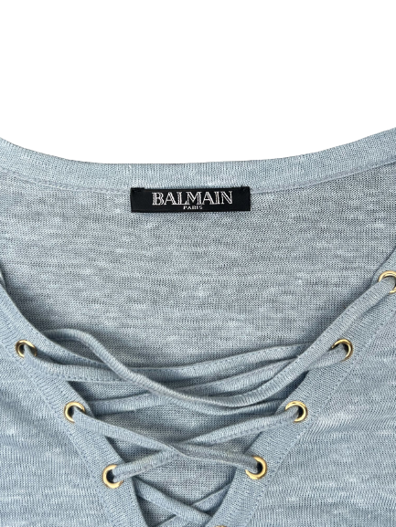 Balmain Blue Long Sleeve T-shirt Size 38 Authenticity Guaranteed