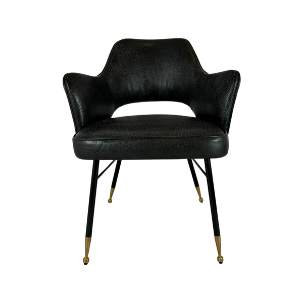 Bespoke Melbury Dining Chair Distressed Black Bison Leather & Cast Bronze Legs