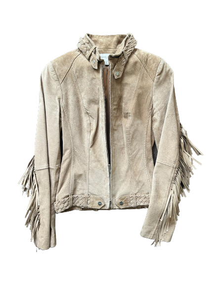 *SALE* Stunning Karen Millen TanSuede Biker Jacket with Tassel Detail Excellent Condition UK Size 8