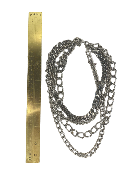 Multi Chain Silver Layered Necklace Stylish Elegant Fashion Accessory