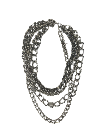 Multi Chain Silver Layered Necklace Stylish Elegant Fashion Accessory