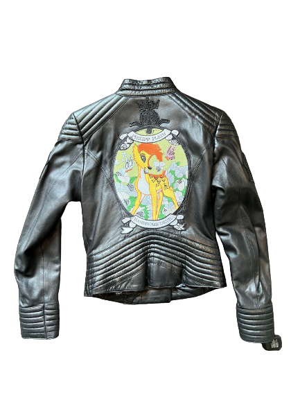 *SALE* Philipp Plein Napa Leather Biker Jacket with Bambi Motif Gently Used Perfect Condition