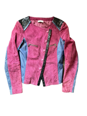 Pinko Purple Navy Suede Leather Python Trim Biker Jacket XS Stunning Design!