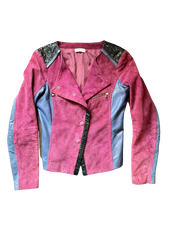 Pinko Purple Navy Suede Leather Python Trim Biker Jacket XS Stunning Design!