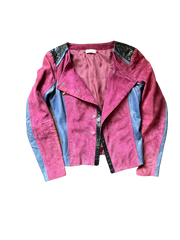 Pinko Purple Navy Suede Leather Python Trim Biker Jacket XS Stunning Design!