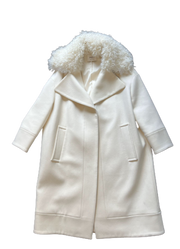 Ports Cream Shearling Collar Wool Coat Size 38 Gently Used and in Perfect Condition