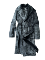 Sheri Bodell Black Mink Lapin Real Fur Beaded Detail Small Women's Coat
