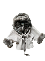 Luxury Brown Cashmere Jacket Cape with Real Fox Fur Trim Perfect for Any Occasion S/M/LL