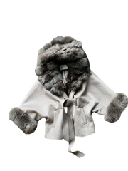Luxury Brown Cashmere Jacket Cape with Real Fox Fur Trim Perfect for Any Occasion S/M/LL