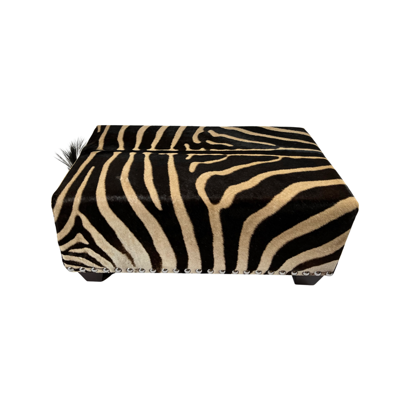 Authentic Zebra Skin Ottoman with Silver Studs One of a Kind Statement Piece