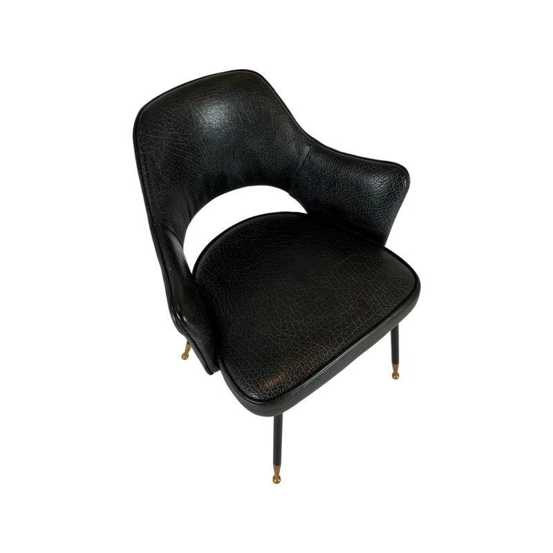 Bespoke Melbury Dining Chair Distressed Black Bison Leather & Cast Bronze Legs