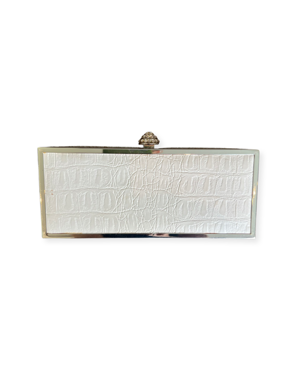 Elegant White Faux Croc Crystal Clutch Bag for Special Occasions