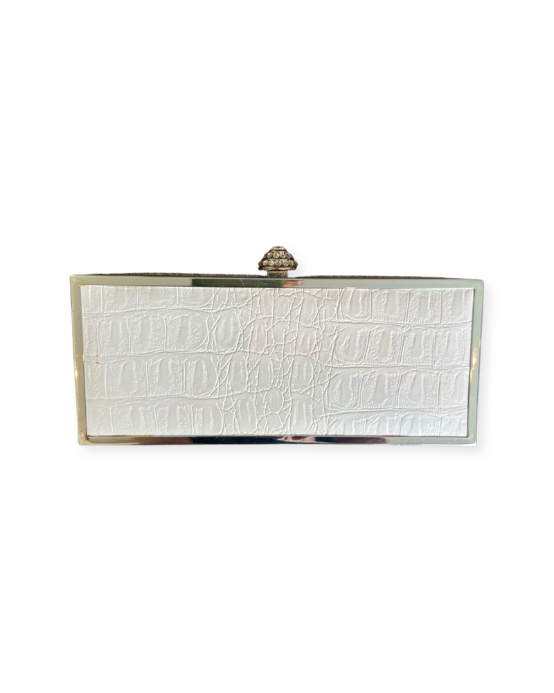 Elegant White Faux Croc Crystal Clutch Bag for Special Occasions