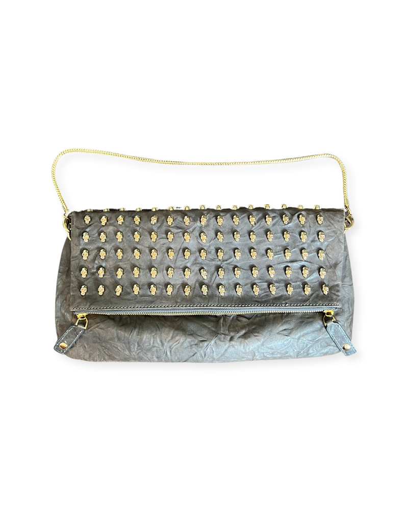 Thomas Wylde Skull Clutch Bag Stunning Grey Leather with Chain Strap FADVault