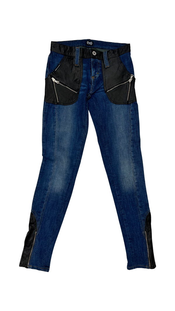 Authentic Dolce & Gabbana Woman's Denim and Leather Jeans in XS