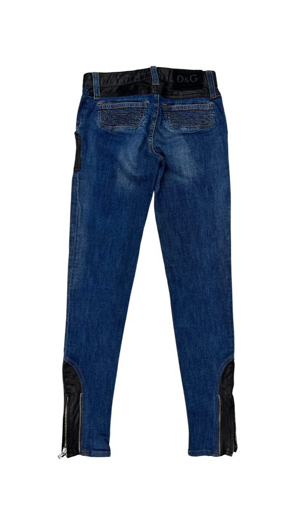 Authentic Dolce & Gabbana Woman's Denim and Leather Jeans in XS