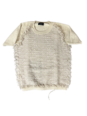 Lanvin Short Sleeve Woven Jumper Premium Soft Feel Cream Size 38