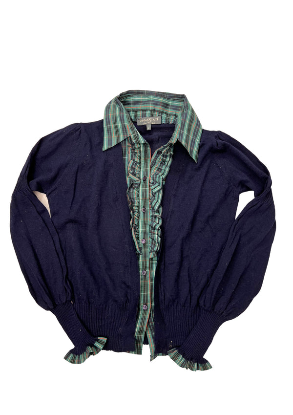 Anna Rita N Navy Shirt Detail Cardigan Comfort and Style Combined Large