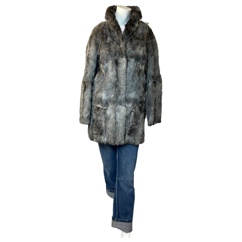 Soft Silky Grey Real Fur Jacket Short Collar Beautiful Pelts Medium (Copy)