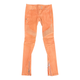 Balmain Woman’s Peach Leather Biker Jeans Runway Collection Signature Buttons Size 36