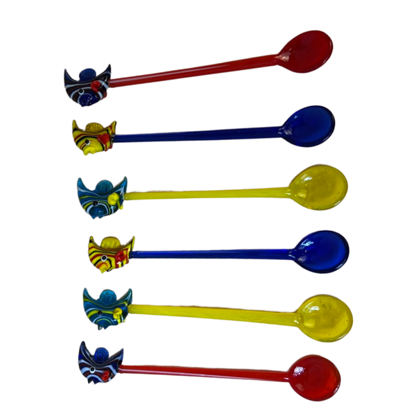 Stunning Set of 6 Murano Glass Cocktail Mixers Spoons with Fish Detail