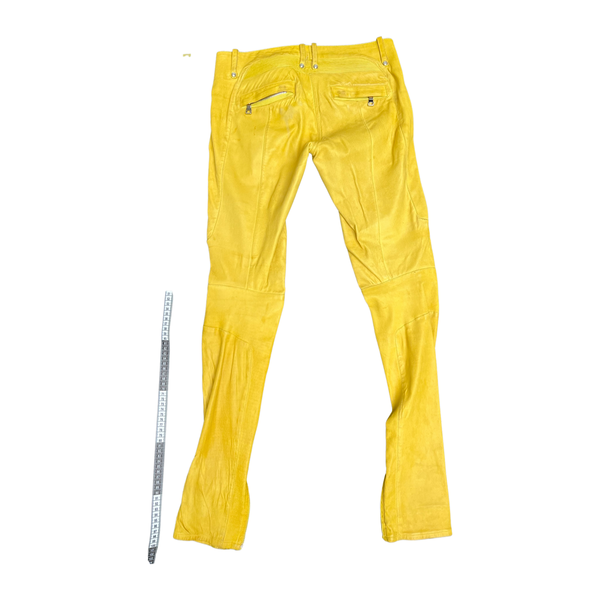 Balmain Woman’s Runway Yellow Leather Biker Jeans Size 36 Authenticity Guaranteed