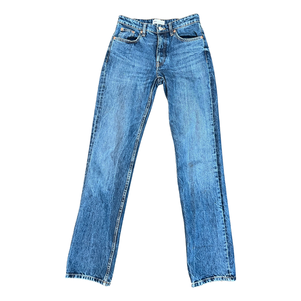 Stylish Woman's Zara Blue Button Front Jeans Perfect for Any Occasion