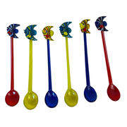 Stunning Set of 6 Murano Glass Cocktail Mixers Spoons with Fish Detail