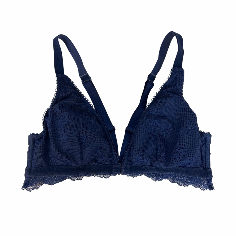 Seductive Victoria's Secret Navy Lace Bra - Velvet Trim & Front Fastening Size M