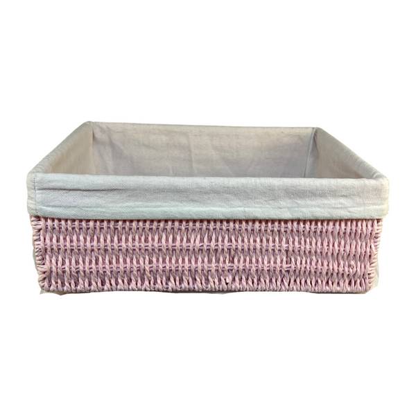 Woven Paper Pink Storage Tray Linen Lined Medium Handmade