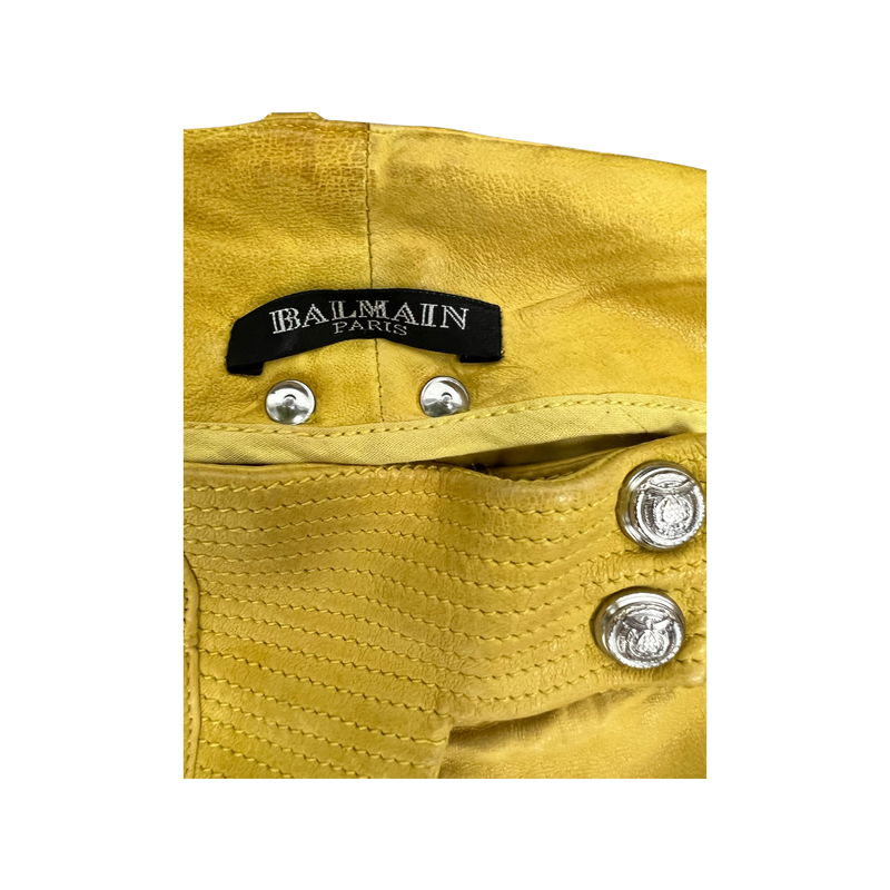 Balmain Woman’s Runway Yellow Leather Biker Jeans Size 36 Authenticity Guaranteed