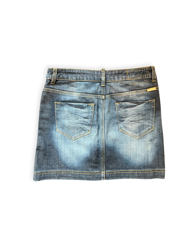 Stylish and Flattering Moto Mini Skirt Women's Small Size in Blue Washed Denim Double Front Split 8