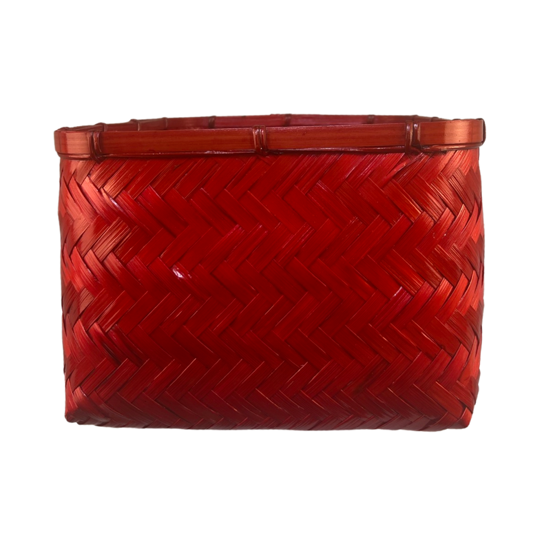 Handmade Red Lacquered Woven Grass Storage Basket Medium Size Zara Home