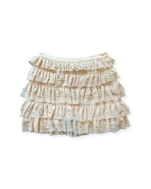 Flirty Romantic Powder Pink Chiffon Ruffled Skirt with Stud Detail Size Small