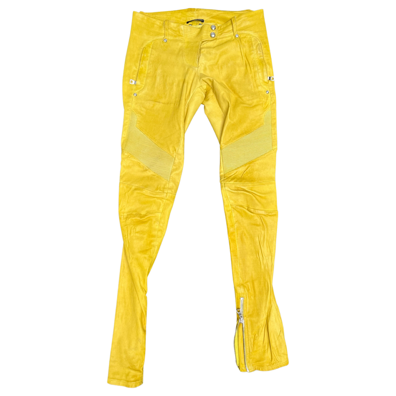 Balmain Woman’s Runway Yellow Leather Biker Jeans Size 36 Authenticity Guaranteed