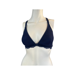 Seductive Victoria's Secret Navy Lace Bra - Velvet Trim & Front Fastening Size M