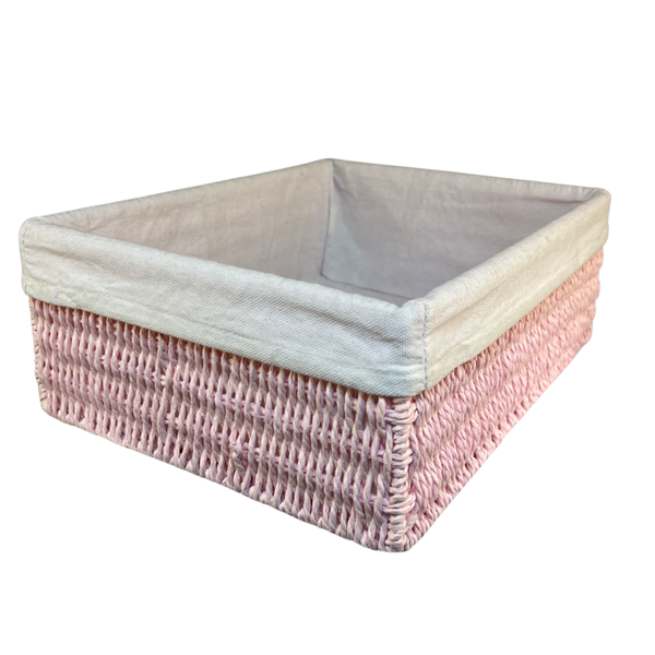 Woven Paper Pink Storage Tray Linen Lined Medium Handmade