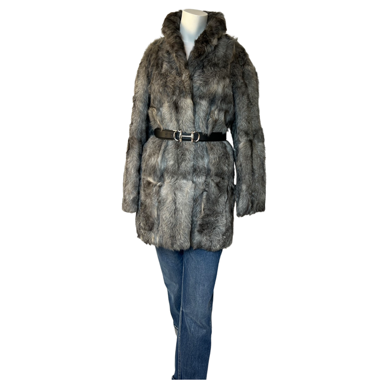 Soft Silky Grey Real Fur Jacket Short Collar Beautiful Pelts Medium (Copy)