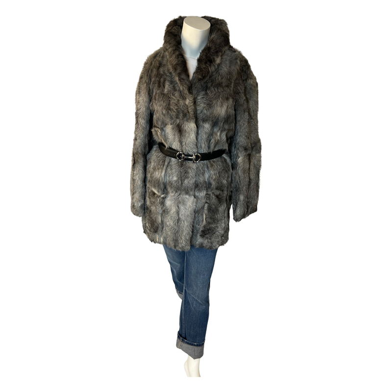 Soft Silky Grey Real Fur Jacket Short Collar Beautiful Pelts Medium (Copy)