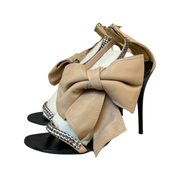 New Giuseppe Zanotti Crystal Toe Strap Sandals Sexy and Chic Nude Bow Heels 39