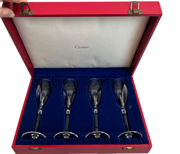 Elevate Your Toast with Cartier Four Tulip Champagne Flutes Boxed and Immaculate