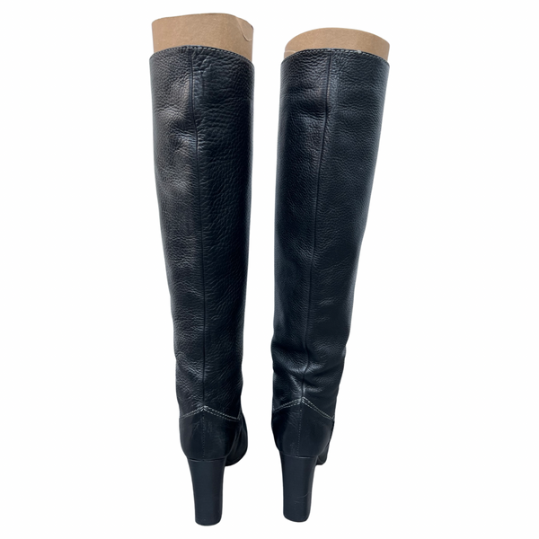 Chloe Soft Leather Knee High Boots Stylish and Flattering with White Stitch Detail Size 38