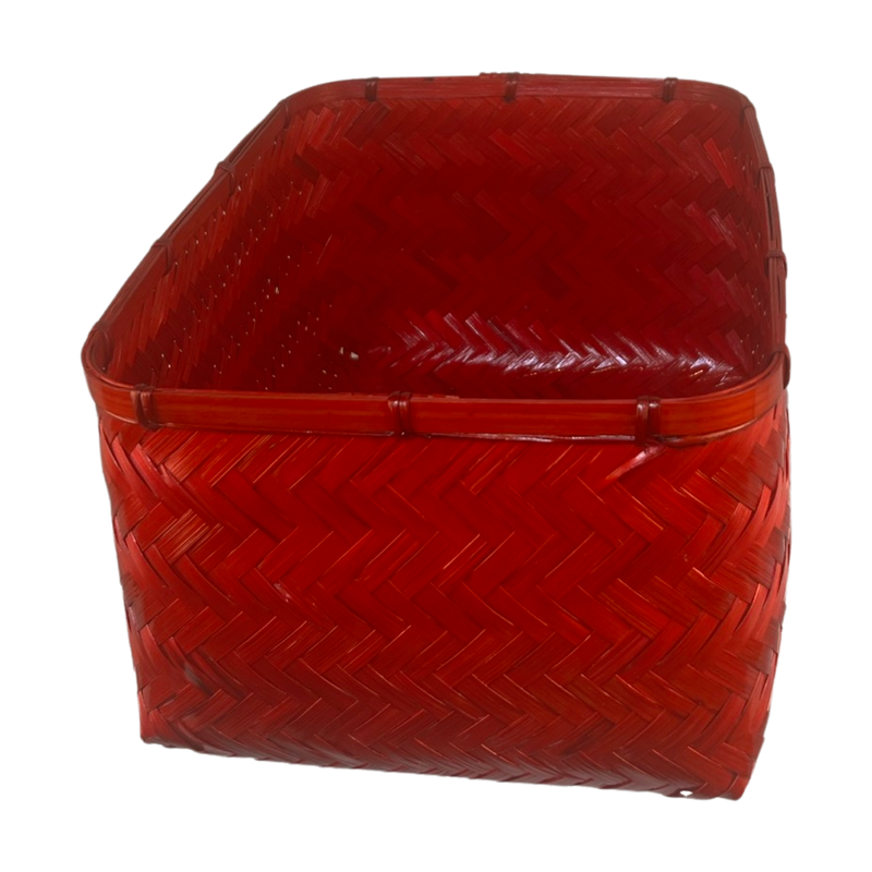 Handmade Red Lacquered Woven Grass Storage Basket Medium Size Zara Home