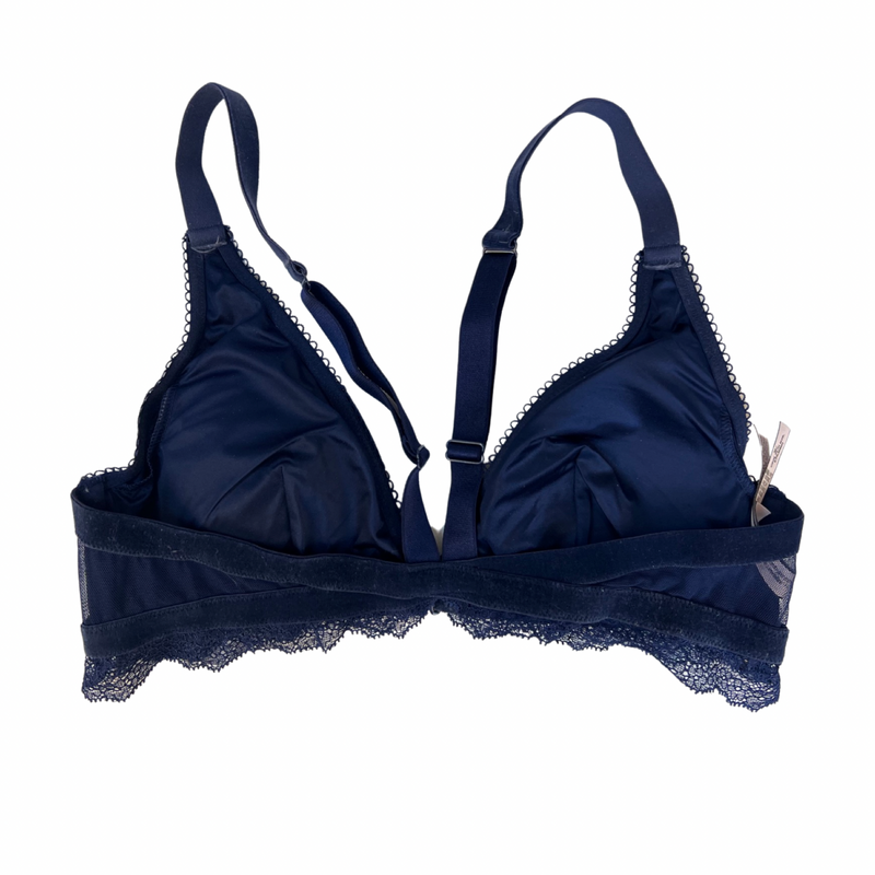 Seductive Victoria's Secret Navy Lace Bra - Velvet Trim & Front Fastening Size M